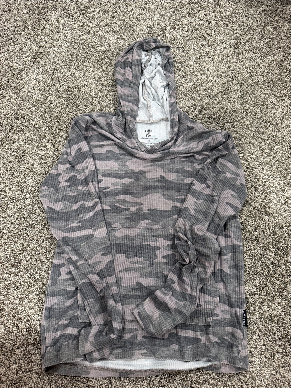 Kids Hooded Camo Waffle Pullover - Pink & Gray
